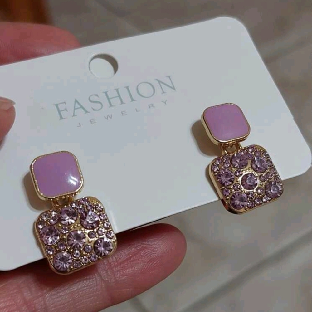 Fashion Jewelry Pink and Gold Earrings